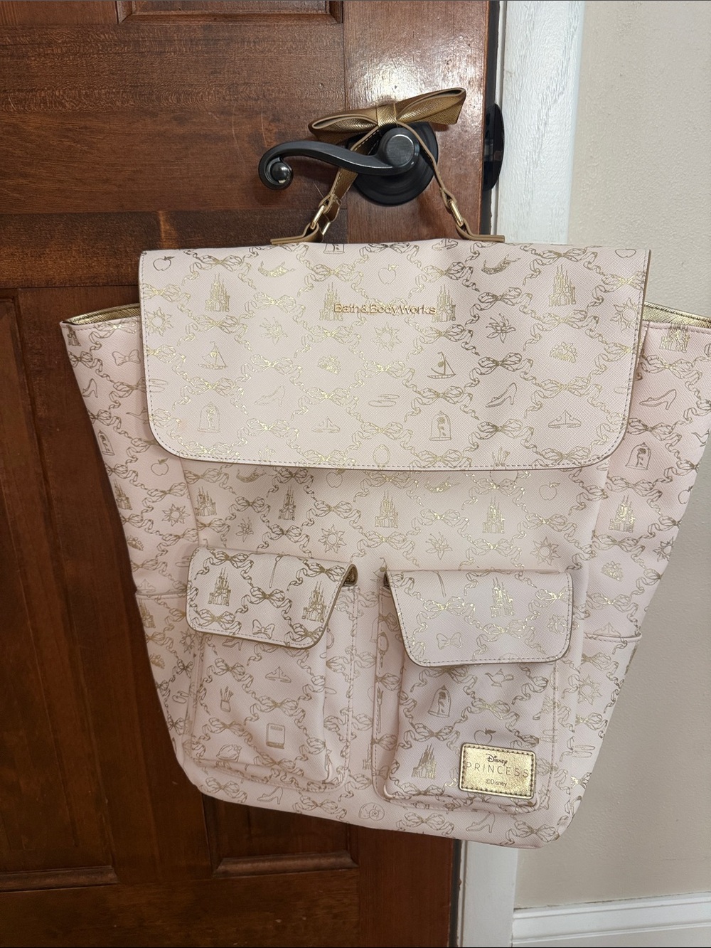 Bath & Body Works Pink Backpack Tote with Gold Foil Accents